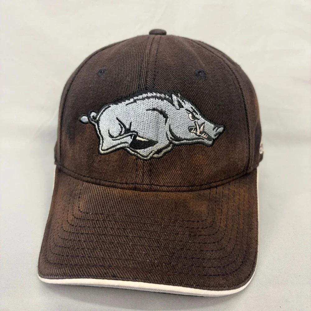 Adidas Arkansas Razorbacks Hat NCAA Mens OSFM Brown Faded Adjustable Cap